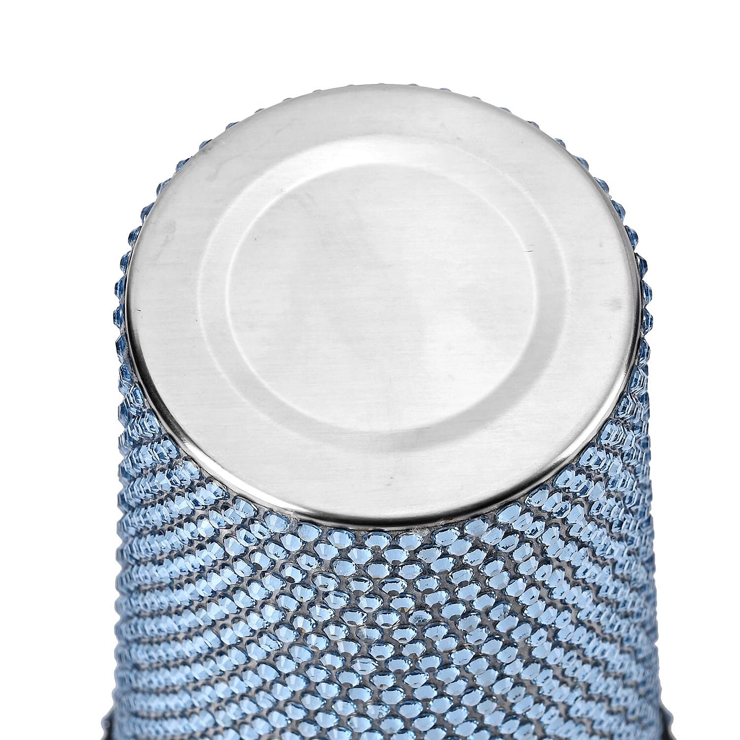 Crystal Encrusted Stainless Steel Insulated Cup with Straw & Lid (Capacity 18oz) - Blue