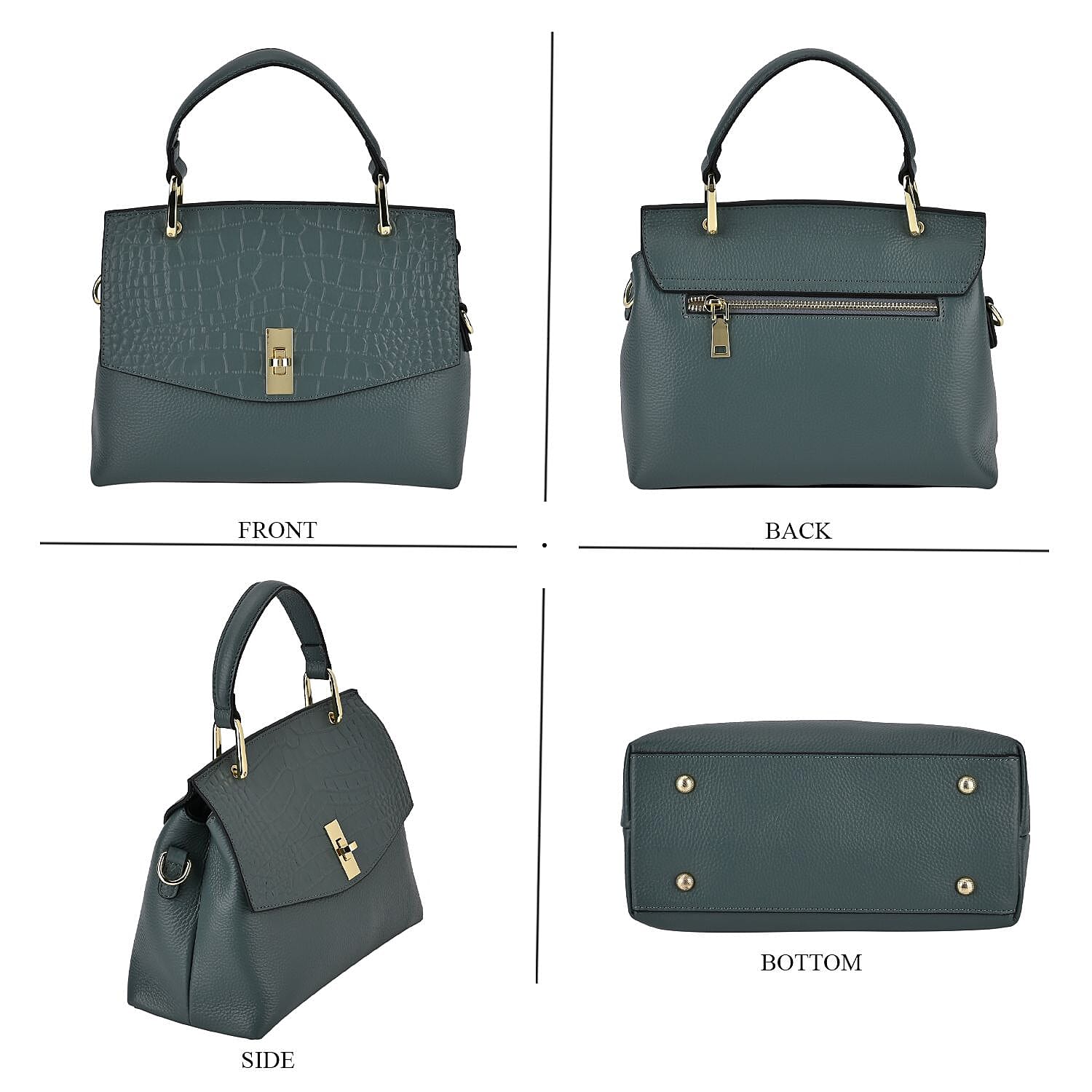 Genuine Leather Crocodile Embossed Crossbody Bag With 2 Strap - Blue