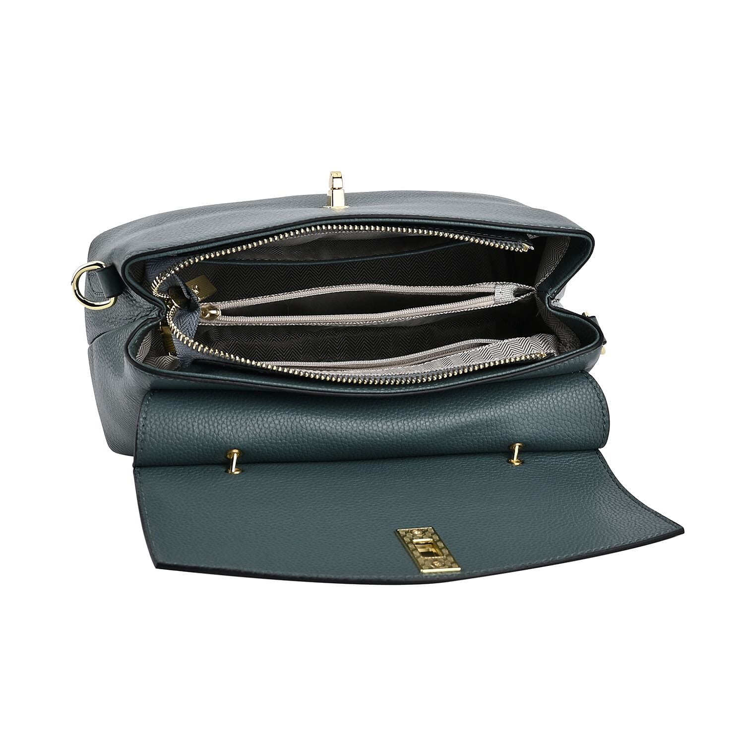 Genuine Leather Crocodile Embossed Crossbody Bag With 2 Strap - Blue