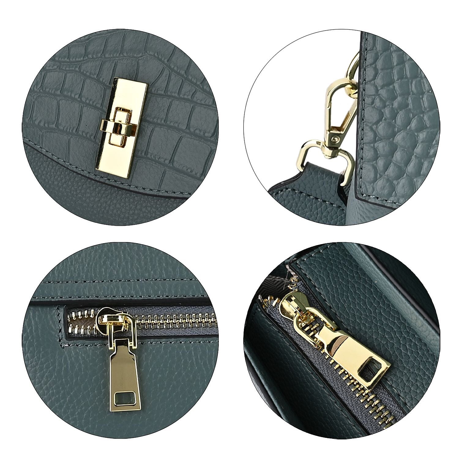 Genuine Leather Crocodile Embossed Crossbody Bag With 2 Strap - Blue