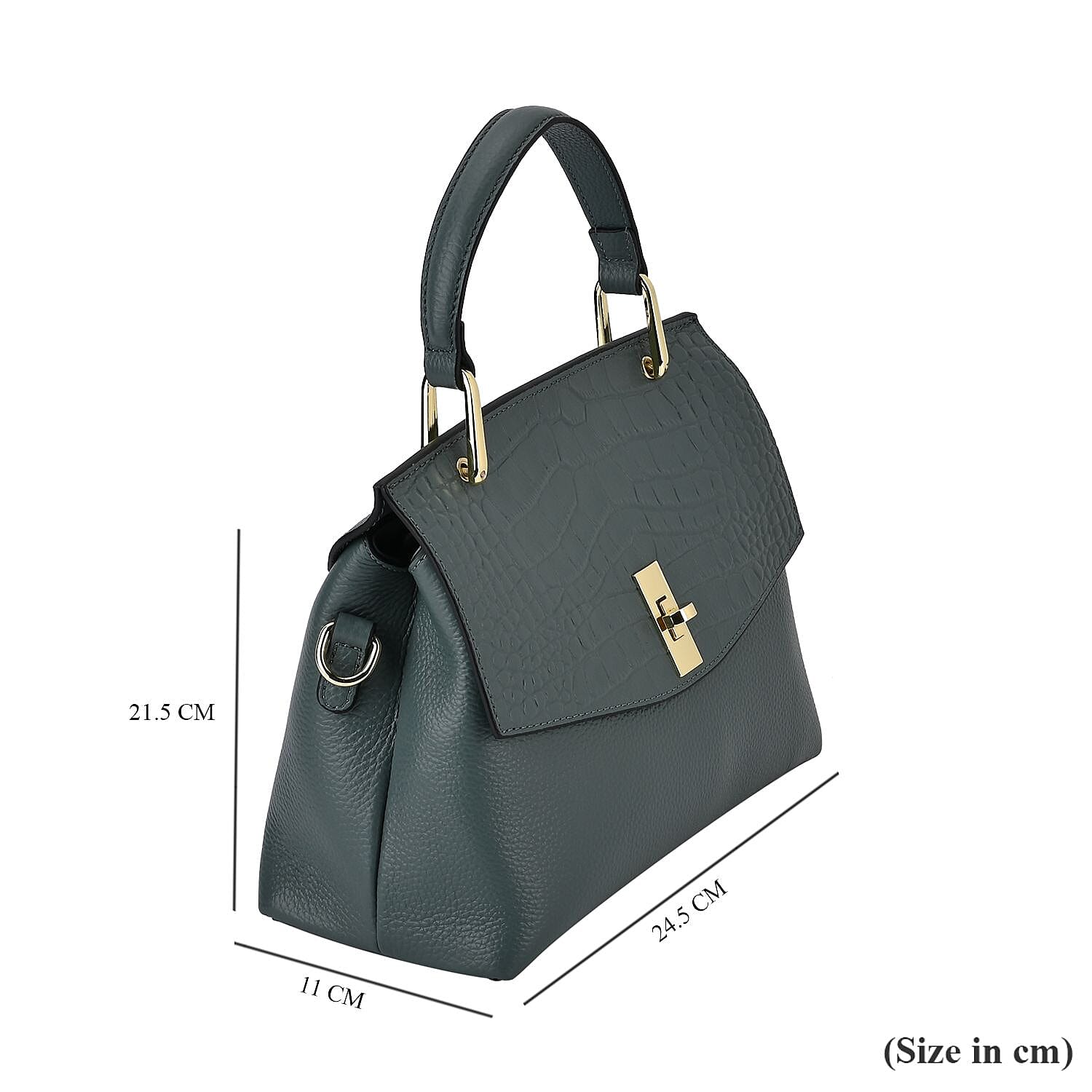 Genuine Leather Crocodile Embossed Crossbody Bag With 2 Strap - Blue