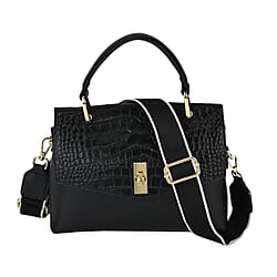 Genuine Leather Crocodile Embossed Crossbody Bag With 2 Strap - Beige