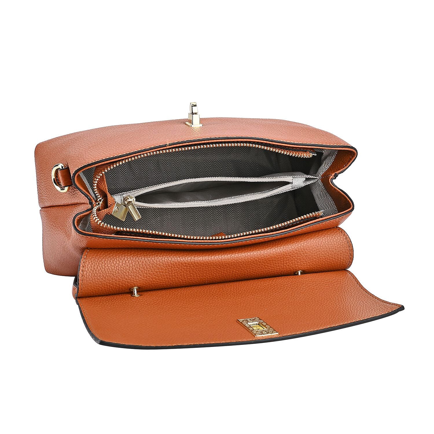 100% Genuine Leather Chic Crocodile Embossed Crossbody Bag with Handle Drop - 2 Adjustable Strap - Tan