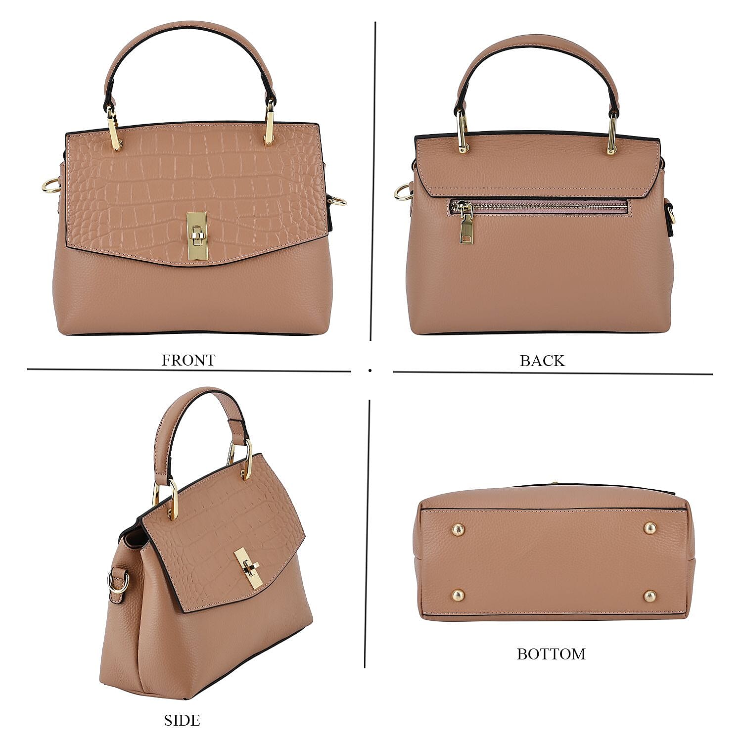 100% Genuine Leather Chic Crocodile Embossed Crossbody Bag with Handle Drop - 2 Adjustable Strap - Beige