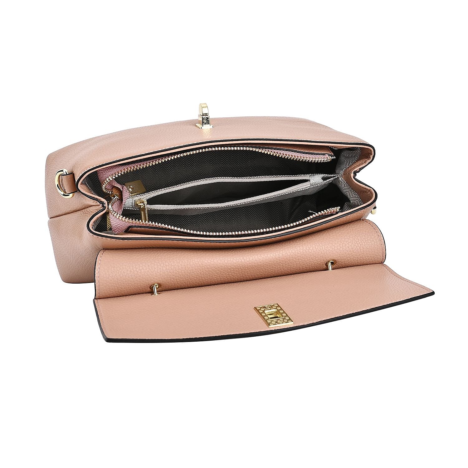 100% Genuine Leather Chic Crocodile Embossed Crossbody Bag with Handle Drop - 2 Adjustable Strap - Beige