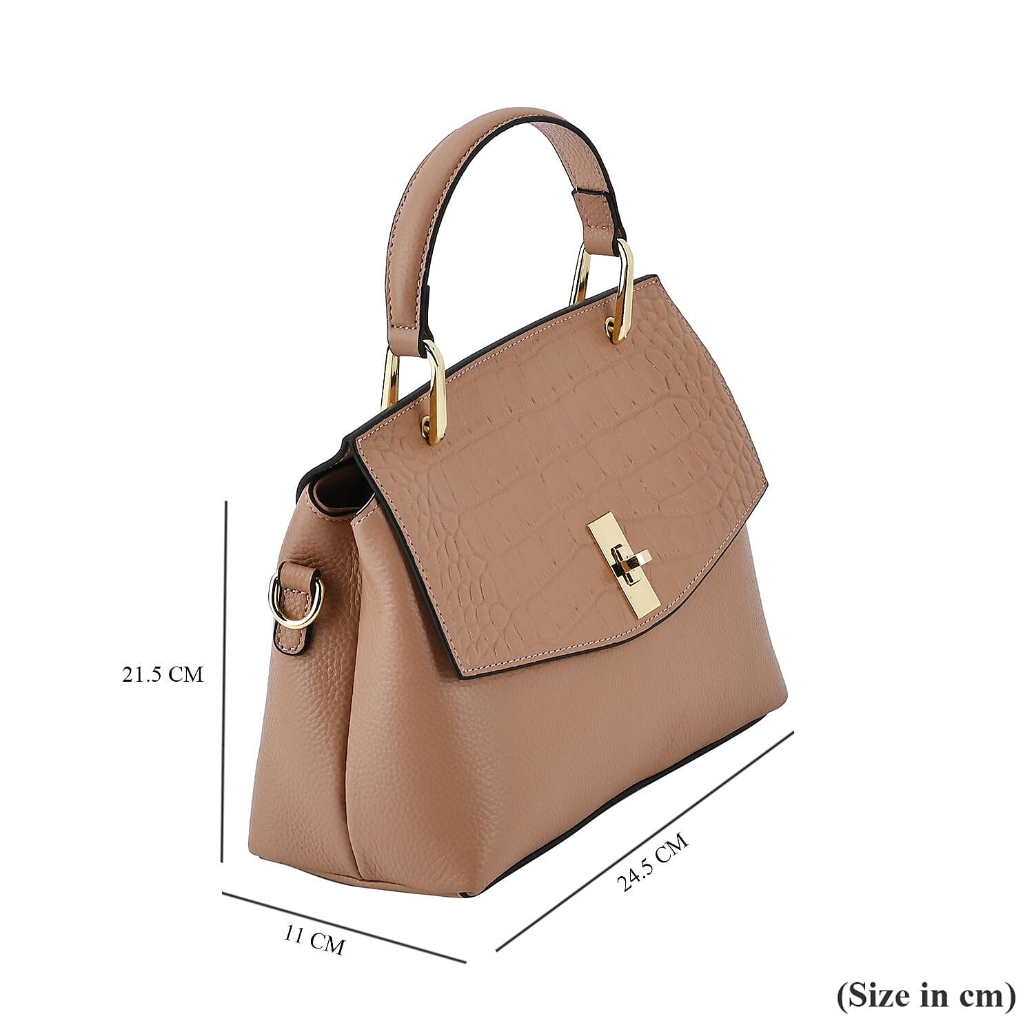 100% Genuine Leather Chic Crocodile Embossed Crossbody Bag with Handle Drop - 2 Adjustable Strap - Beige