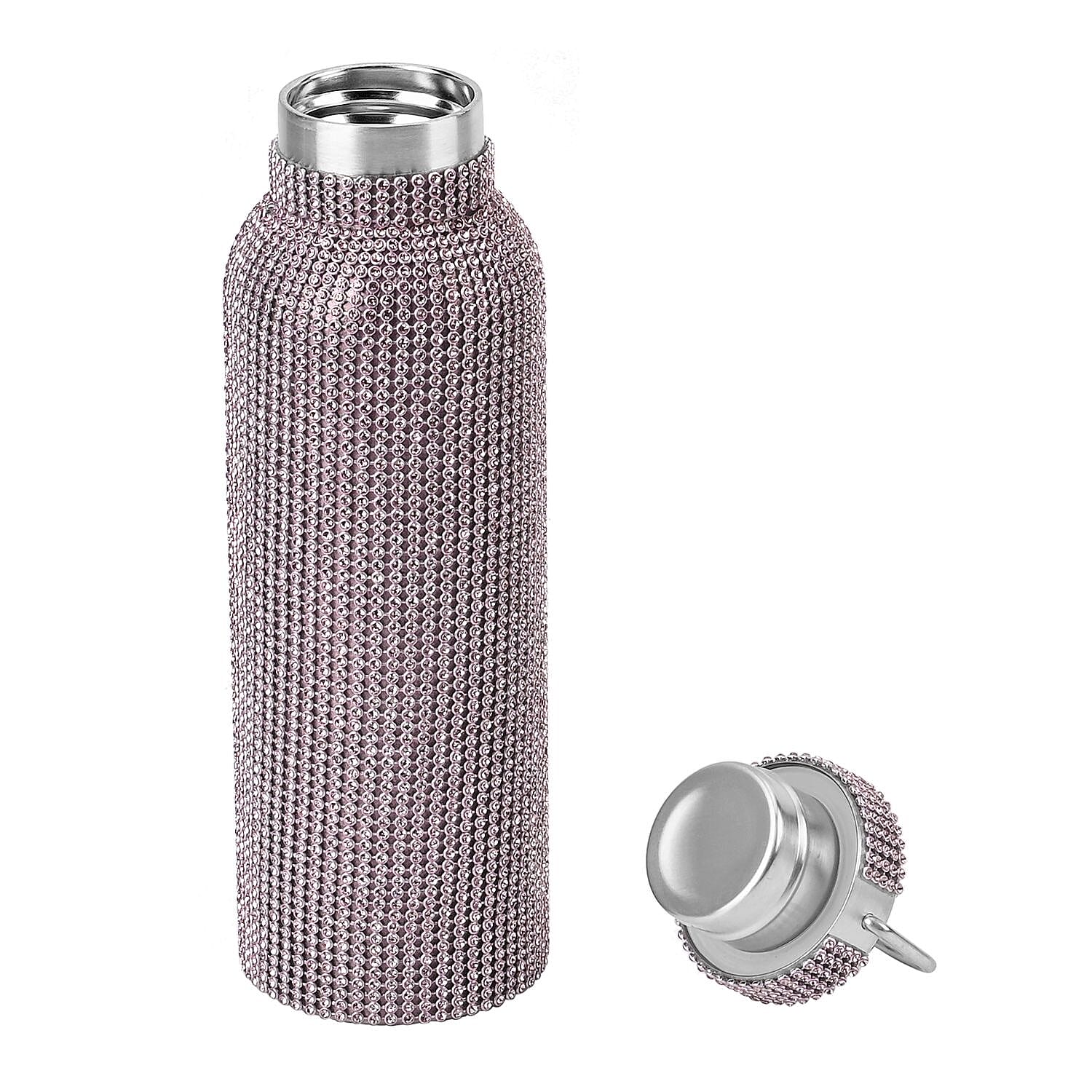 Crystal Studded Stainless Steel Water Bottle with Handle & Chain (20oz) - Pink