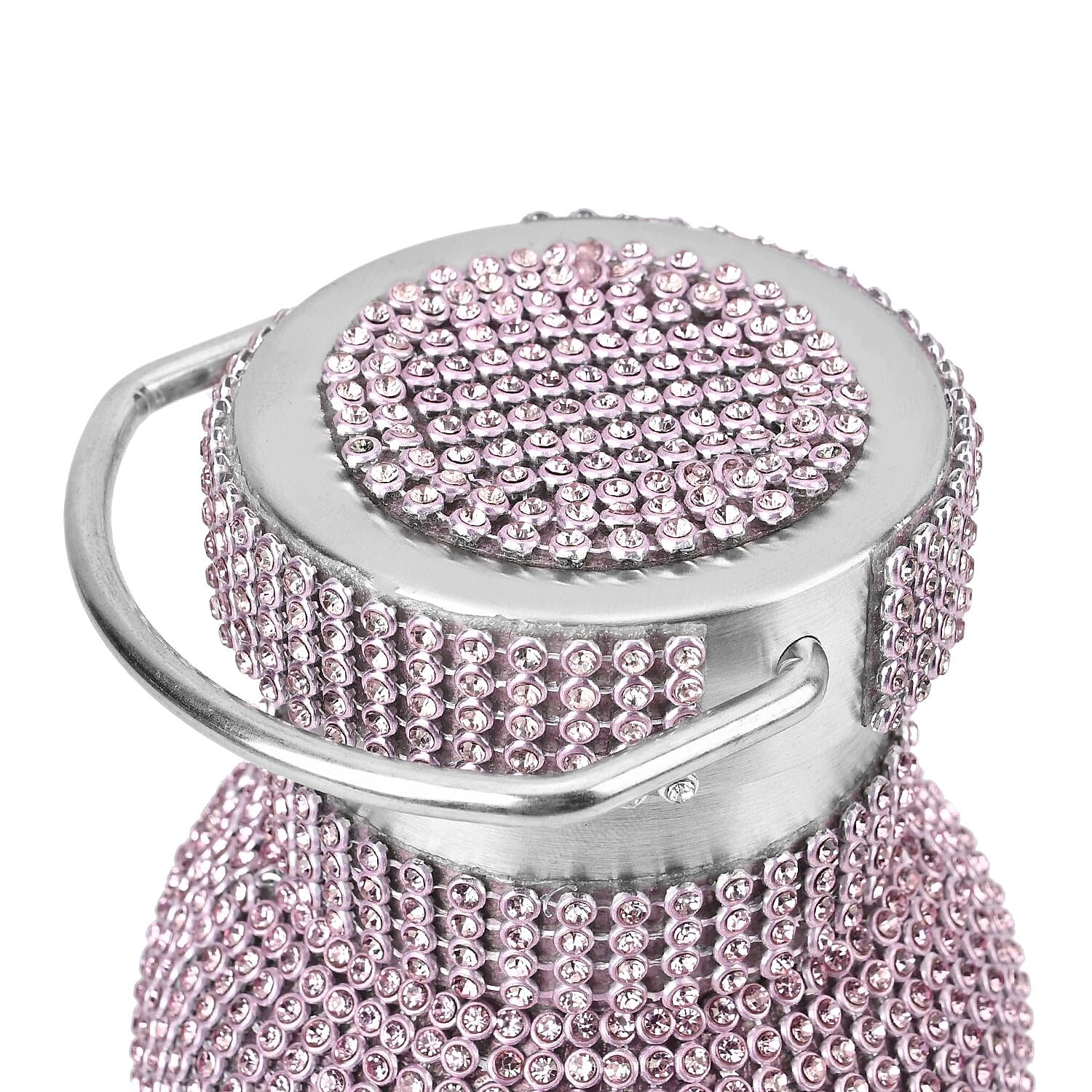Crystal Studded Stainless Steel Water Bottle with Handle & Chain (20oz) - Pink
