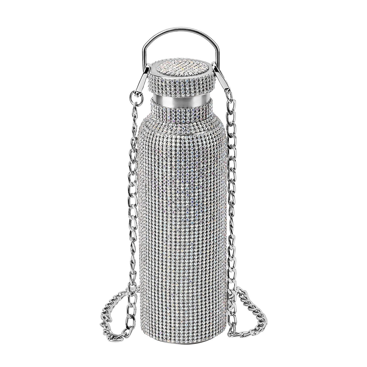 Crystal Studded Stainless Steel Water Bottle with Handle & Chain (20oz) - AB