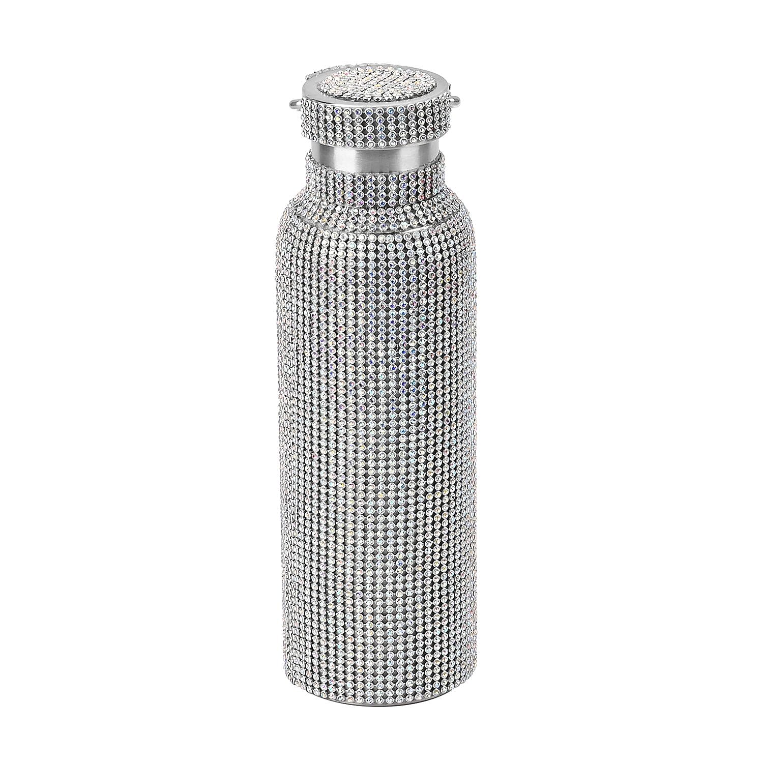 Crystal Studded Stainless Steel Water Bottle with Handle & Chain (20oz) - AB