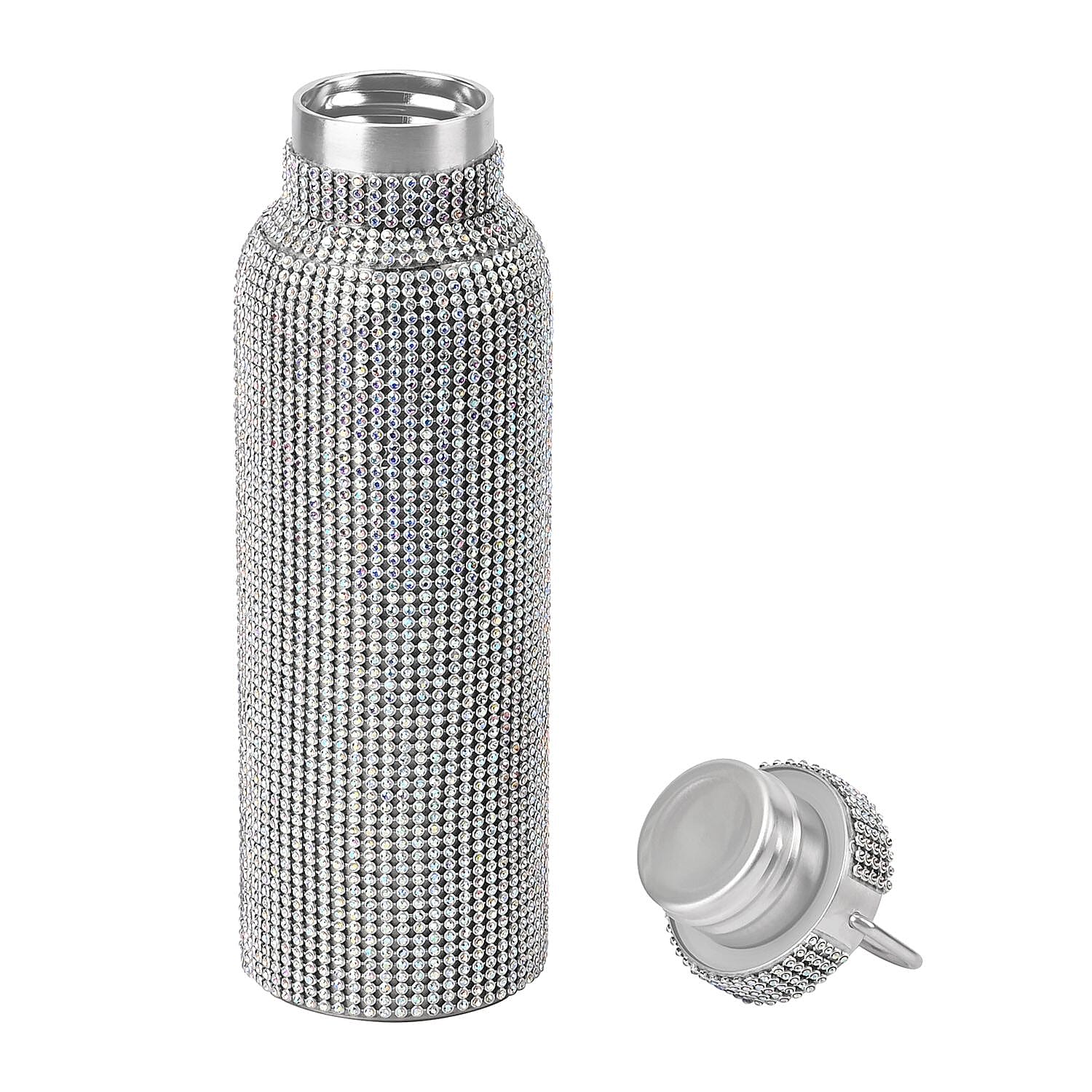 Crystal Studded Stainless Steel Water Bottle with Handle & Chain (20oz) - AB