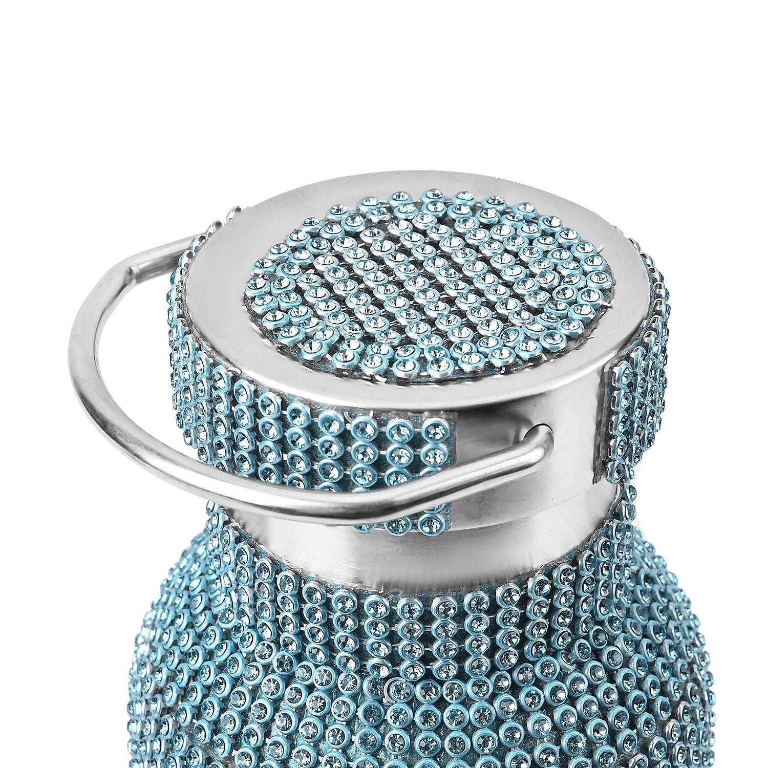 Crystal Studded Stainless Steel Water Bottle with Handle & Chain (20oz) - Blue