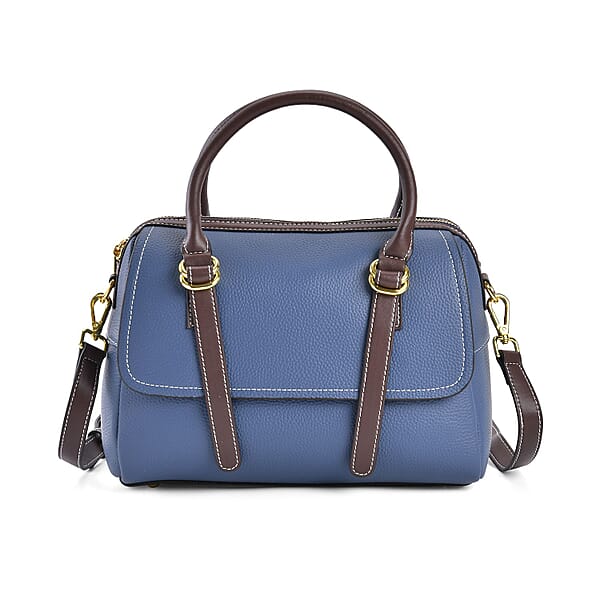 Genuine Leather Crossbody Bag With Shoulder Strap (126 cm) Blue 7585829 TJC