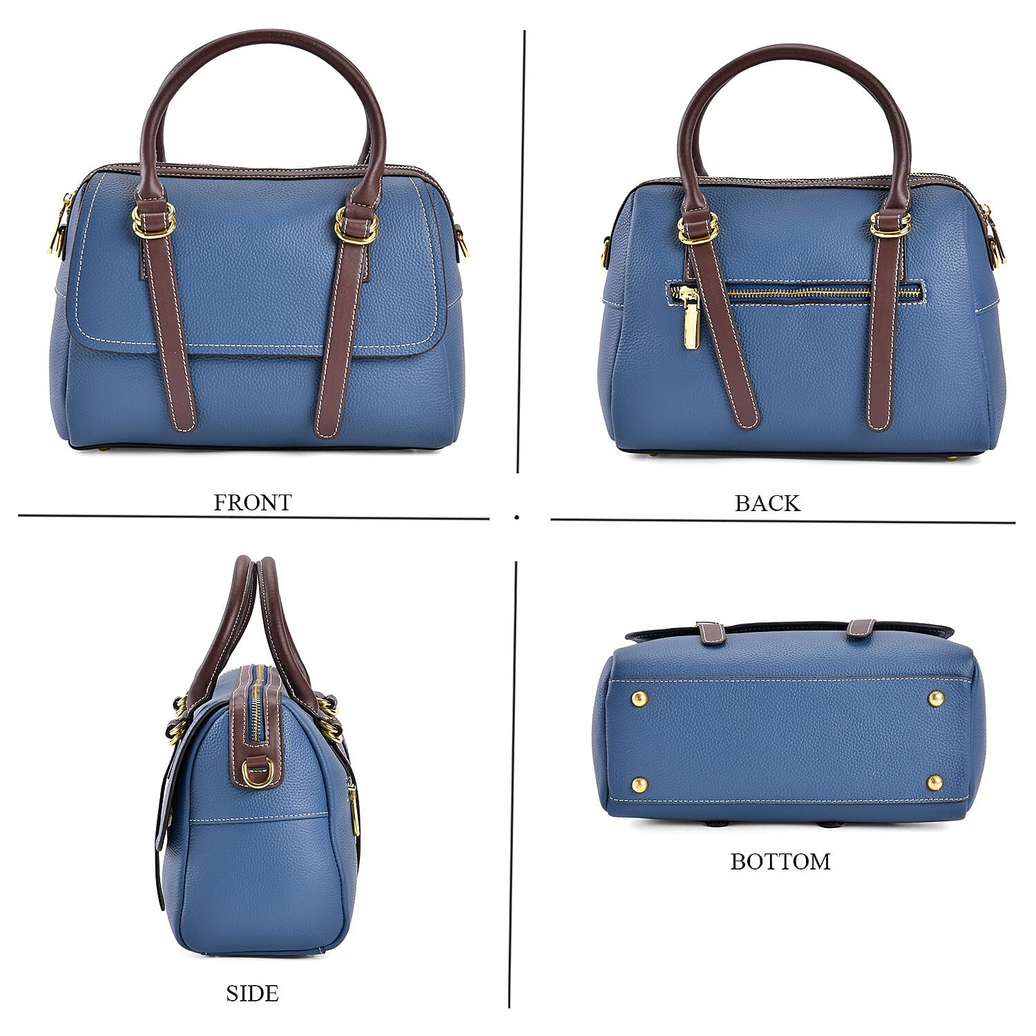 Genuine Leather Crossbody Bag With Shoulder Strap (126 cm) - Blue