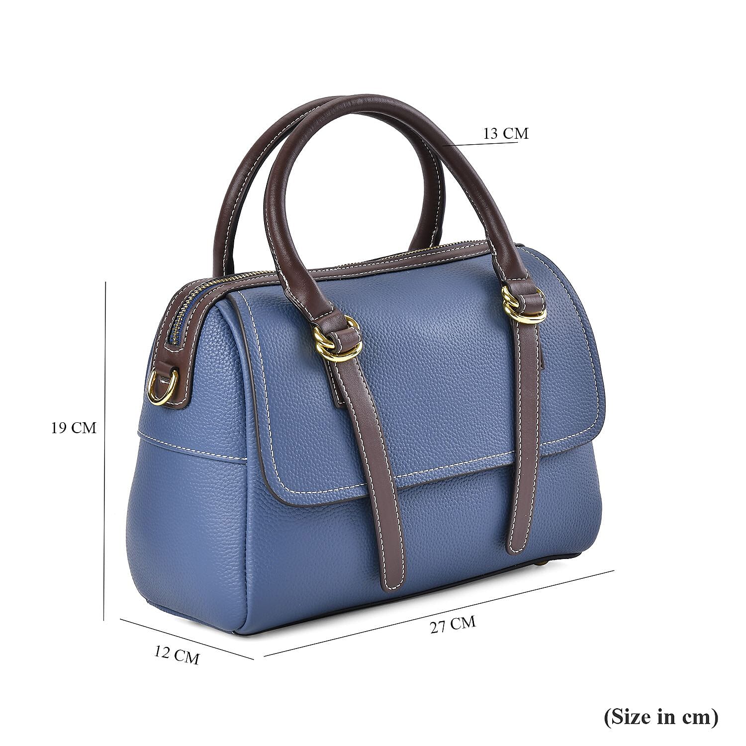 Genuine Leather Crossbody Bag With Shoulder Strap (126 cm) - Blue
