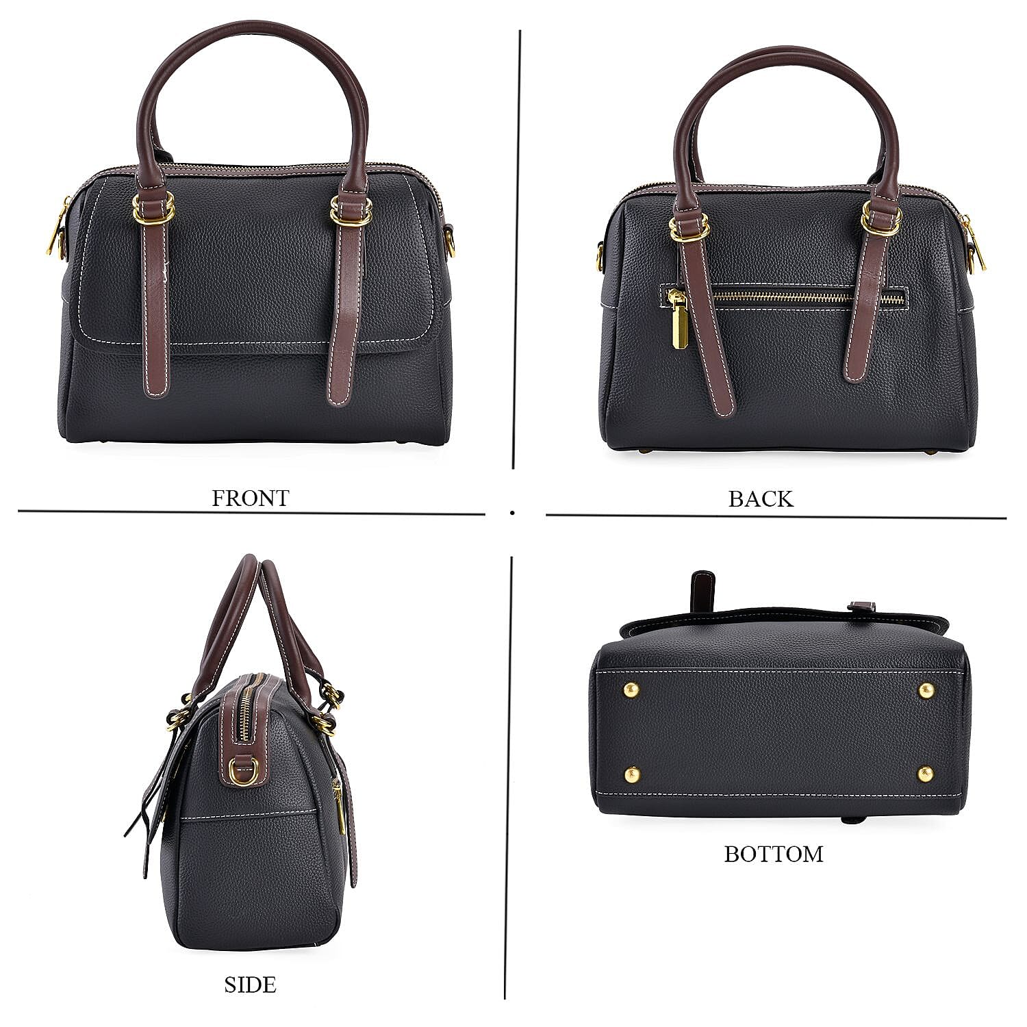 Genuine Leather Crossbody Bag With Shoulder Strap (126 cm) - Black