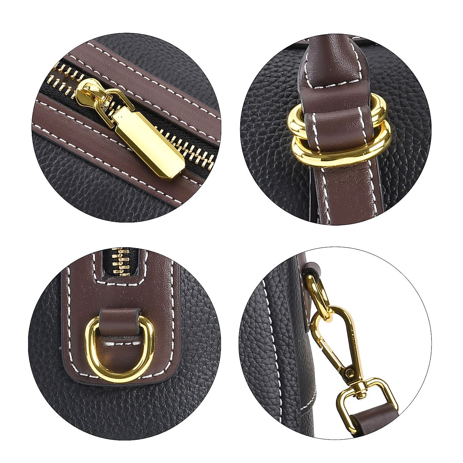 Genuine Leather Crossbody Bag With Shoulder Strap (126 cm) - Black