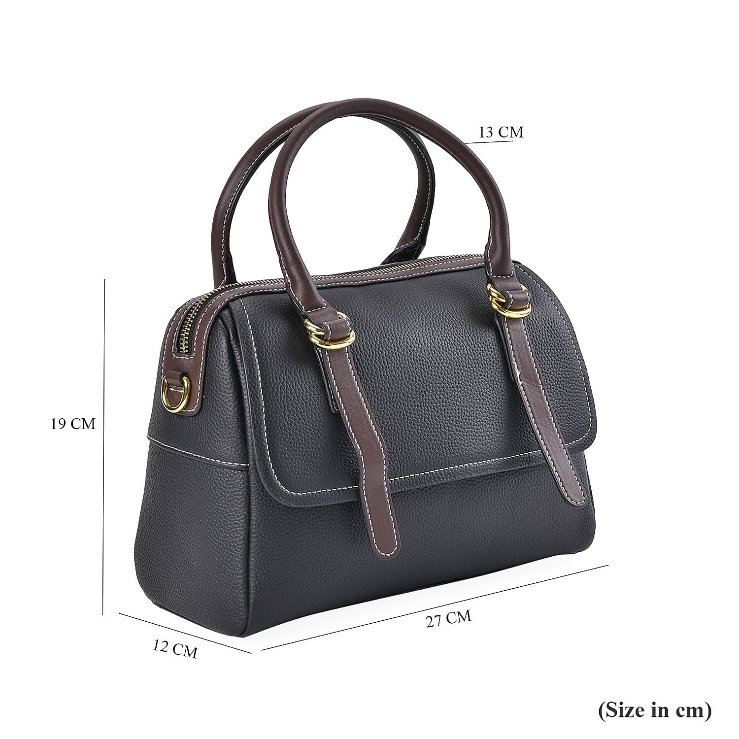 Genuine Leather Crossbody Bag With Shoulder Strap (126 cm) - Black