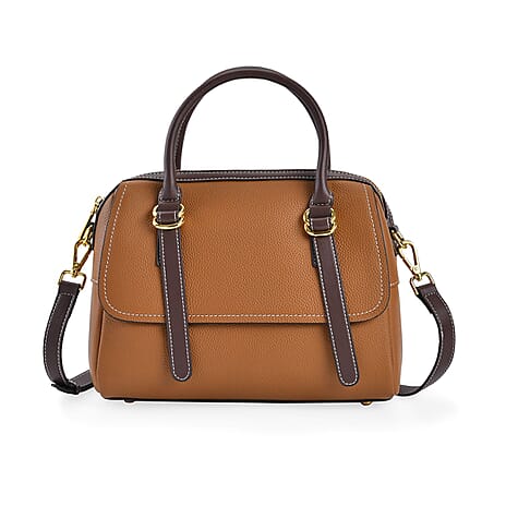 Genuine Leather Crossbody Bag With Shoulder Strap (126 cm) - Tan