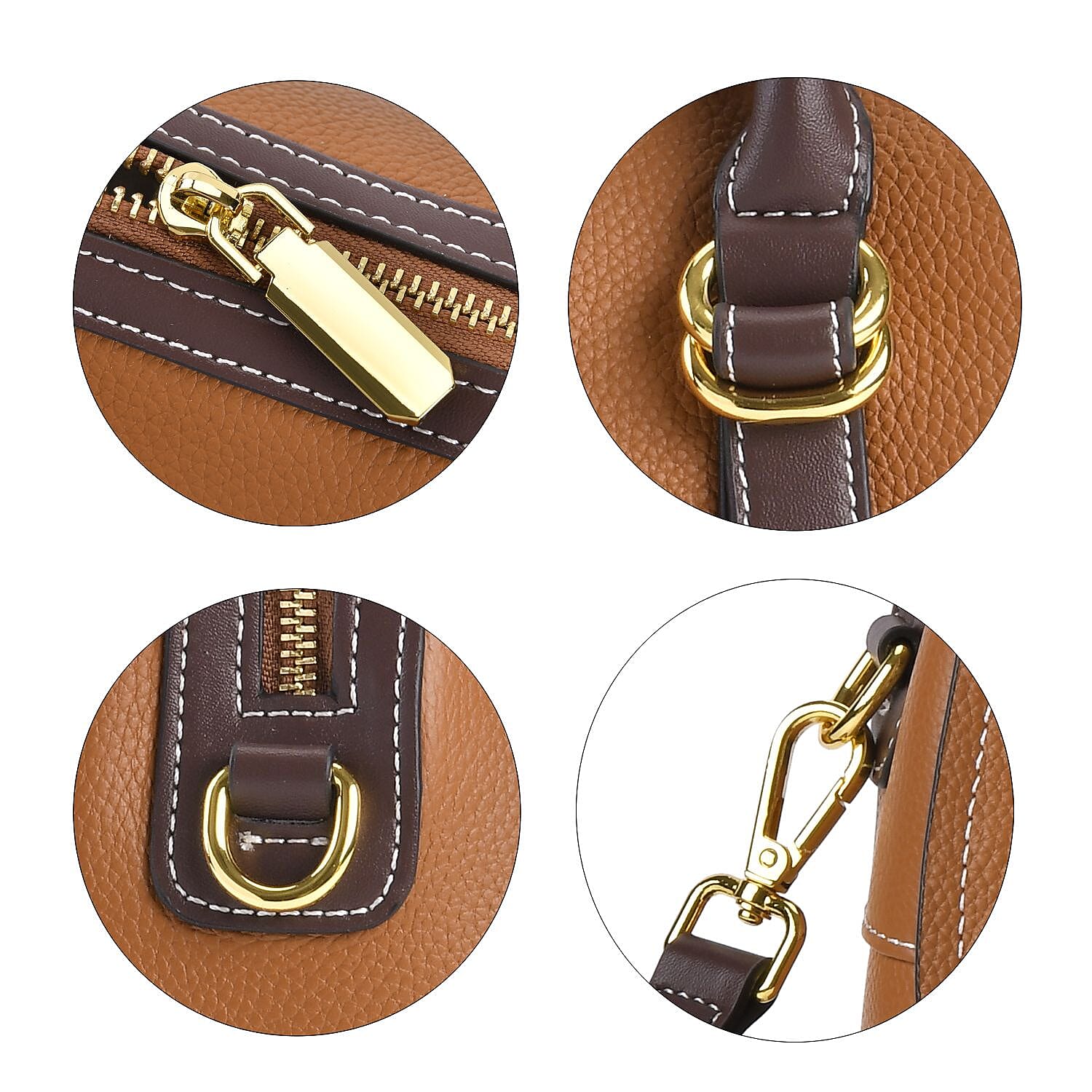 Genuine Leather Crossbody Bag With Shoulder Strap (126 cm) - Tan