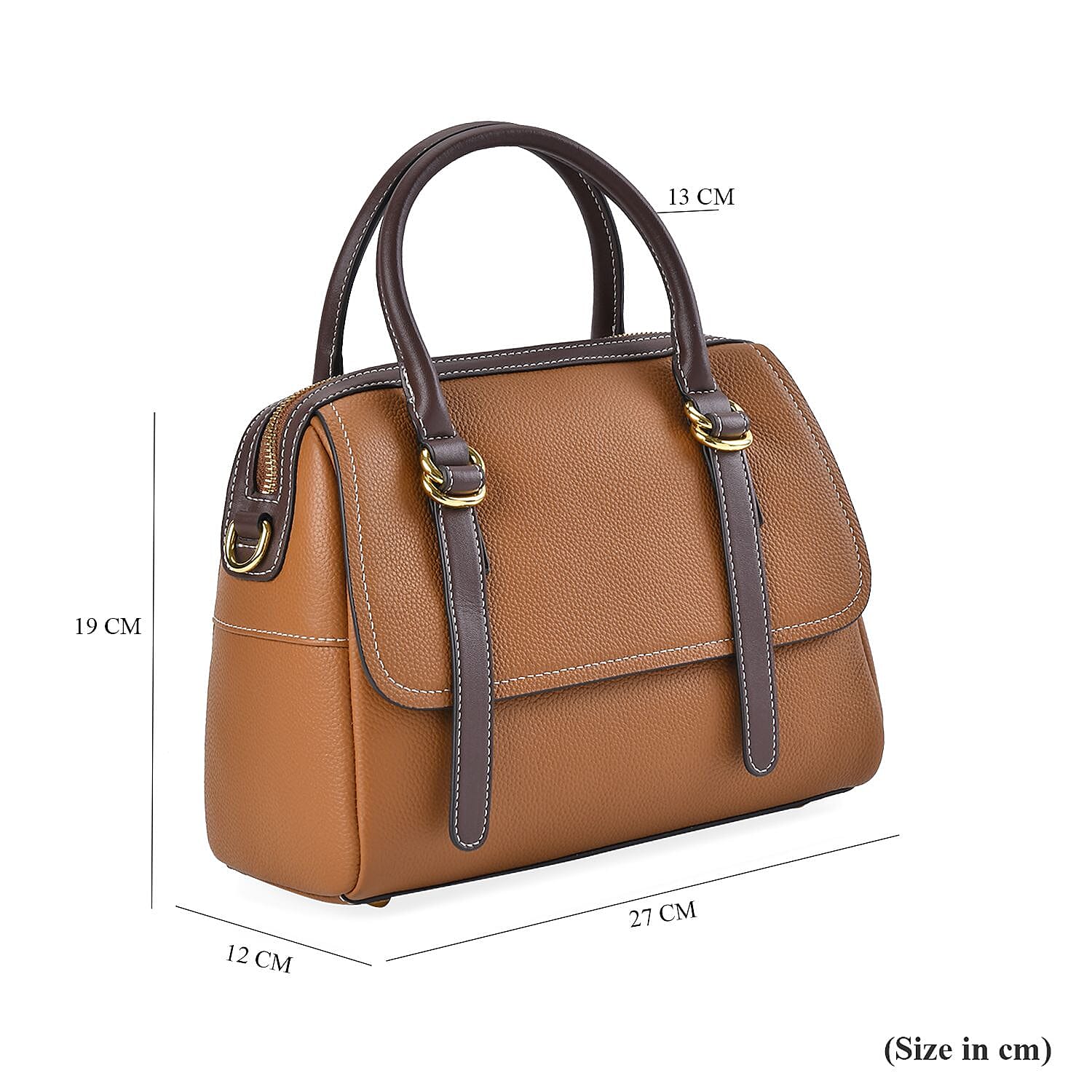 Genuine Leather Crossbody Bag With Shoulder Strap (126 cm) - Tan