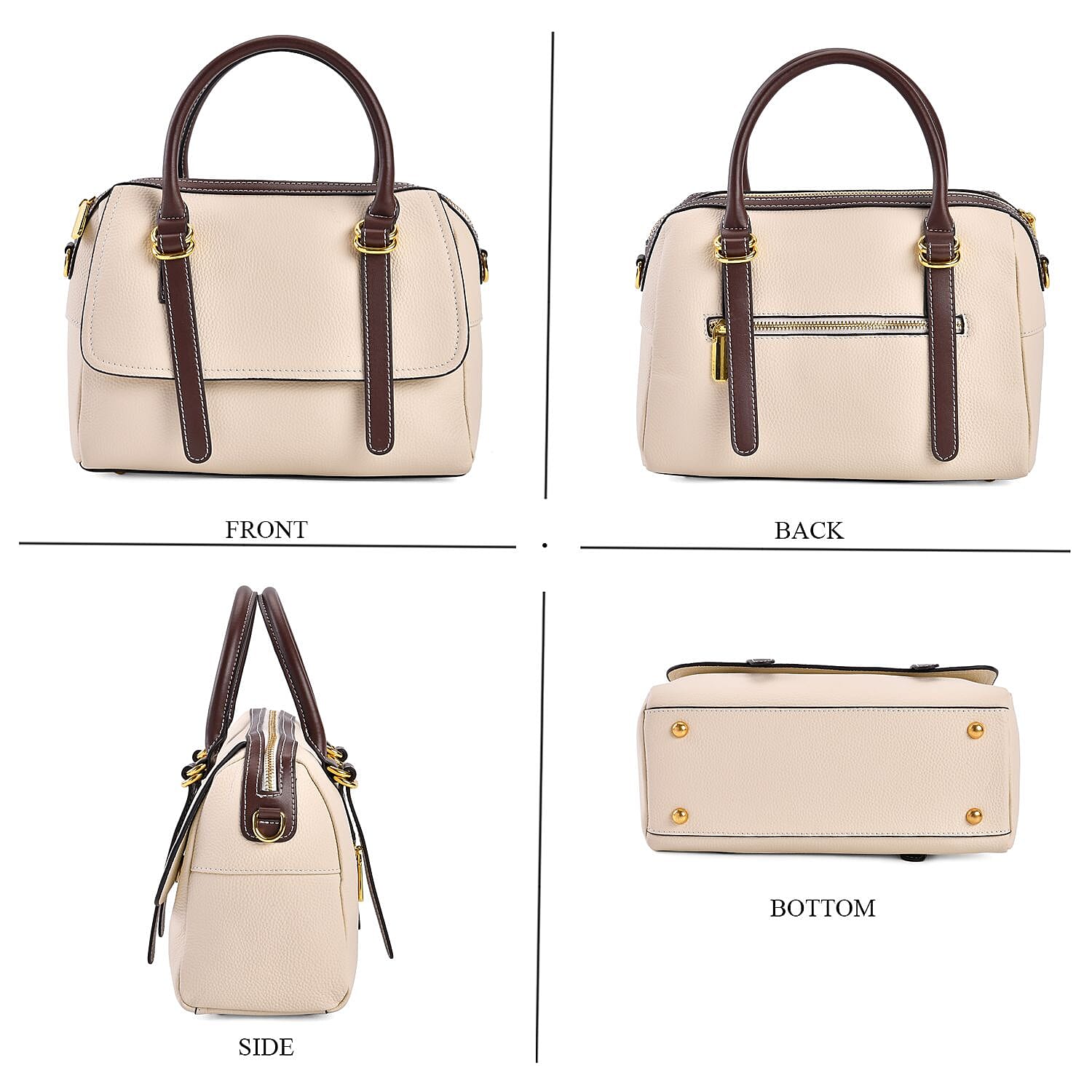 Genuine Leather Crossbody Bag With Shoulder Strap (126 cm) - Beige