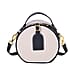Hong Kong Closeout - Genuine Leather Round Crossbody Bag with Handle Drop - Black