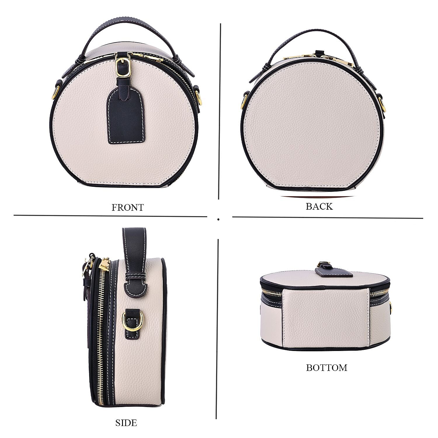 Genuine Leather Round Crossbody Bag - White