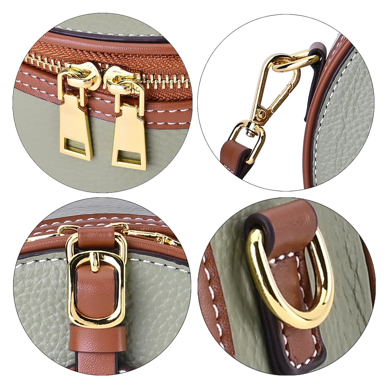 Hong Kong Closeout - Genuine Leather Round Crossbody Bag with Handle Drop - Green