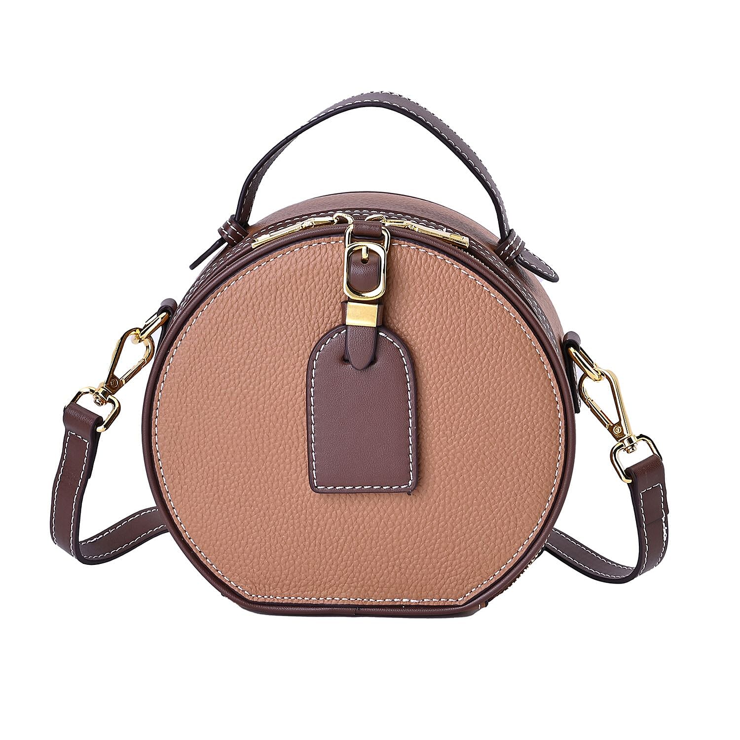 Hong Kong Closeout - Genuine Leather Solid Crossbody Bag with Handle Drop - Brown & Coffee