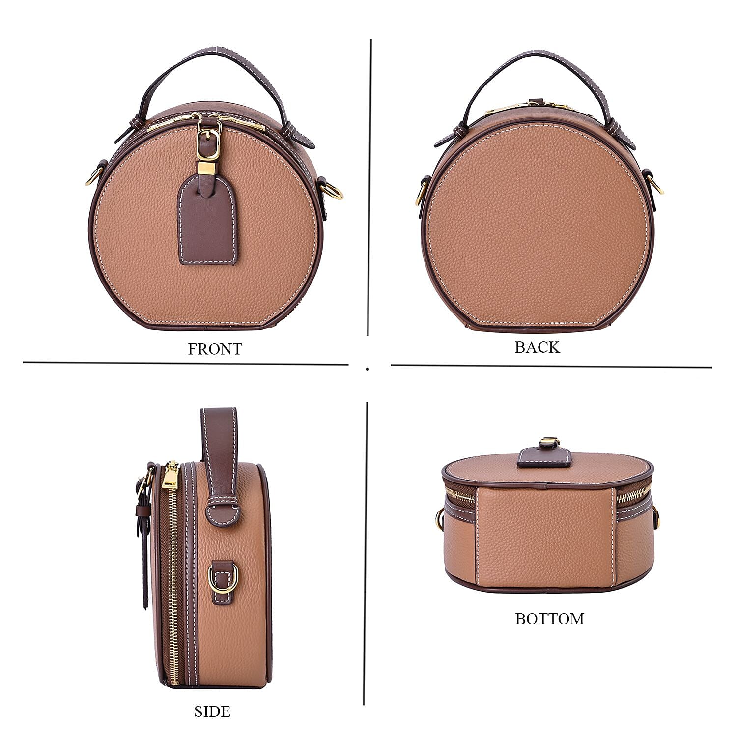 Hong Kong Closeout - Genuine Leather Solid Crossbody Bag with Handle Drop - Brown & Coffee