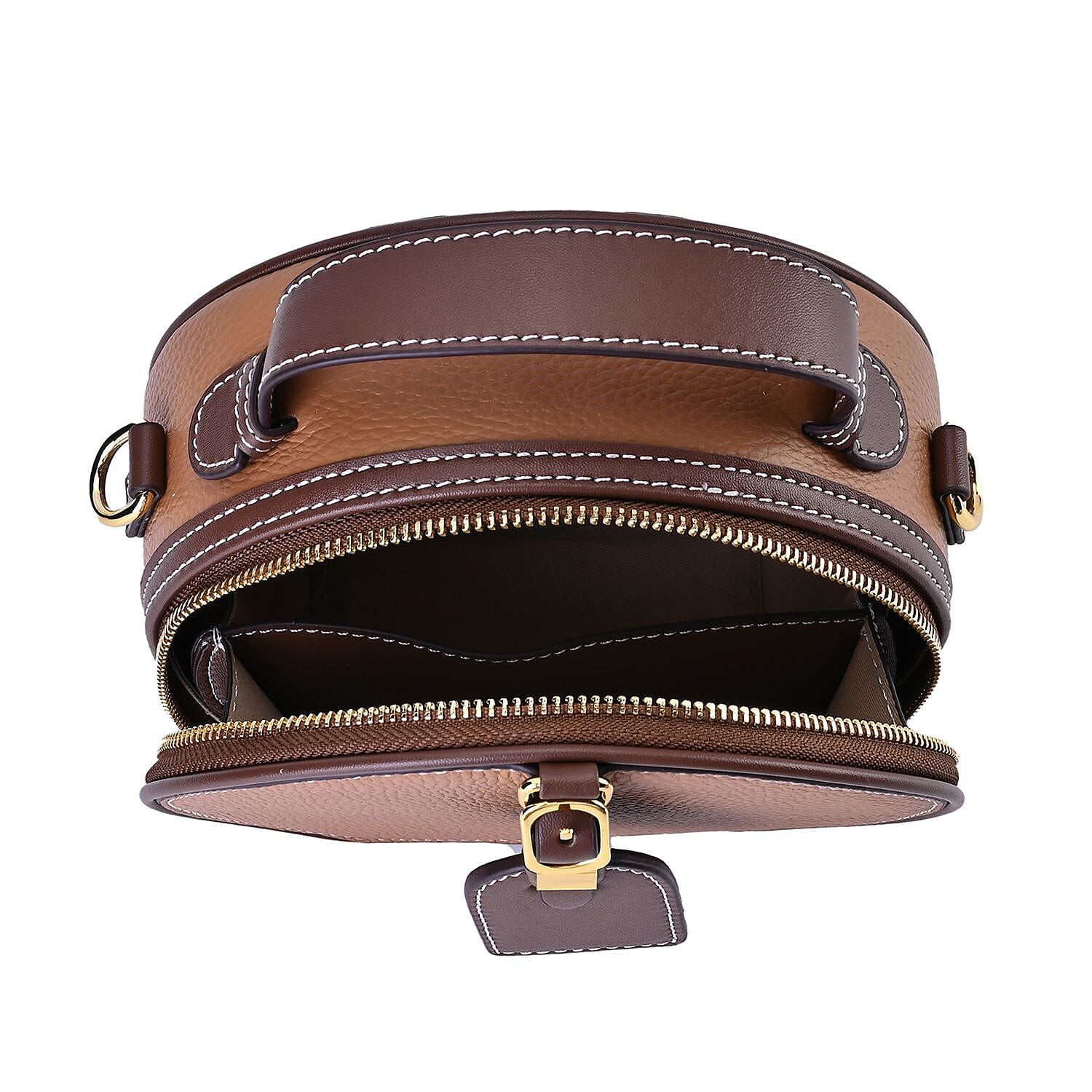 Hong Kong Closeout - Genuine Leather Solid Crossbody Bag with Handle Drop - Brown & Coffee