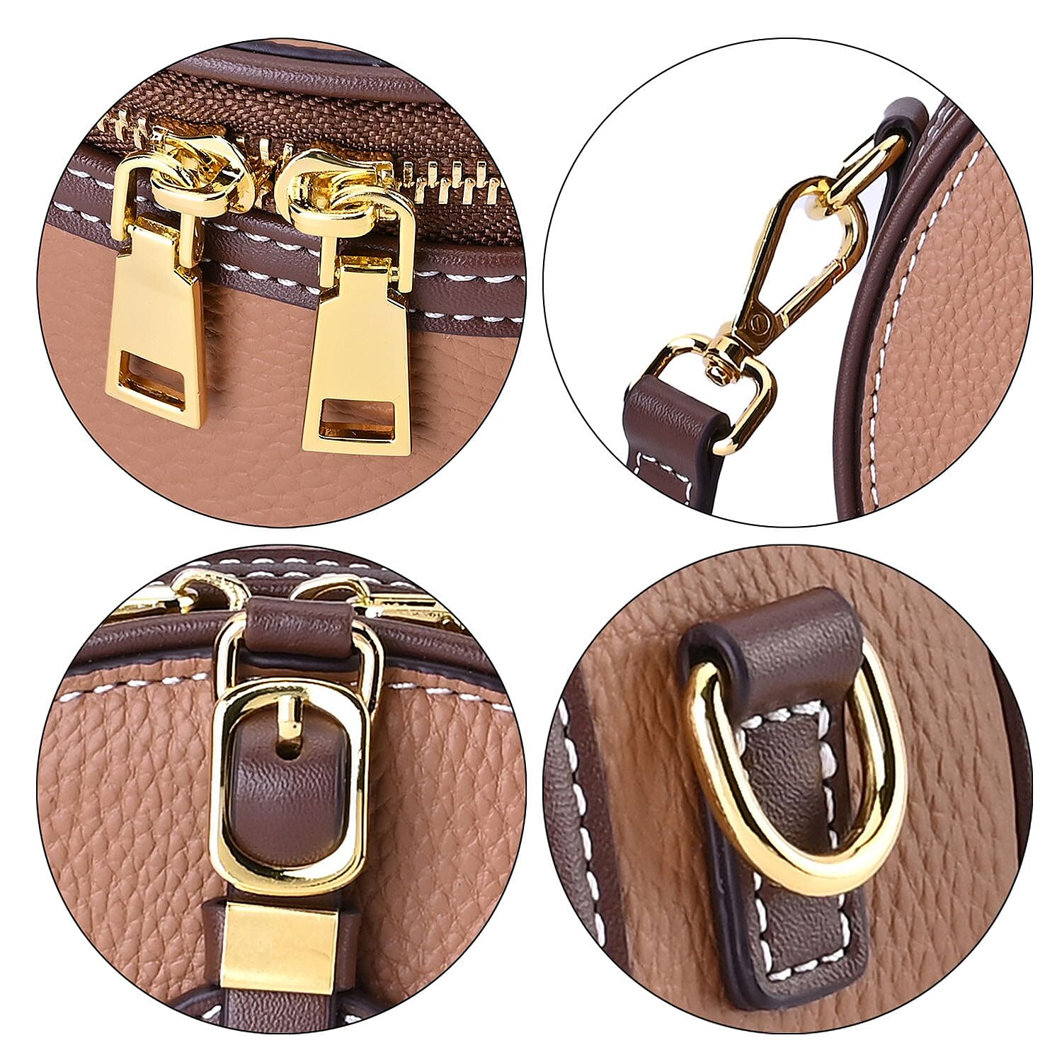 Hong Kong Closeout - Genuine Leather Solid Crossbody Bag with Handle Drop - Brown & Coffee