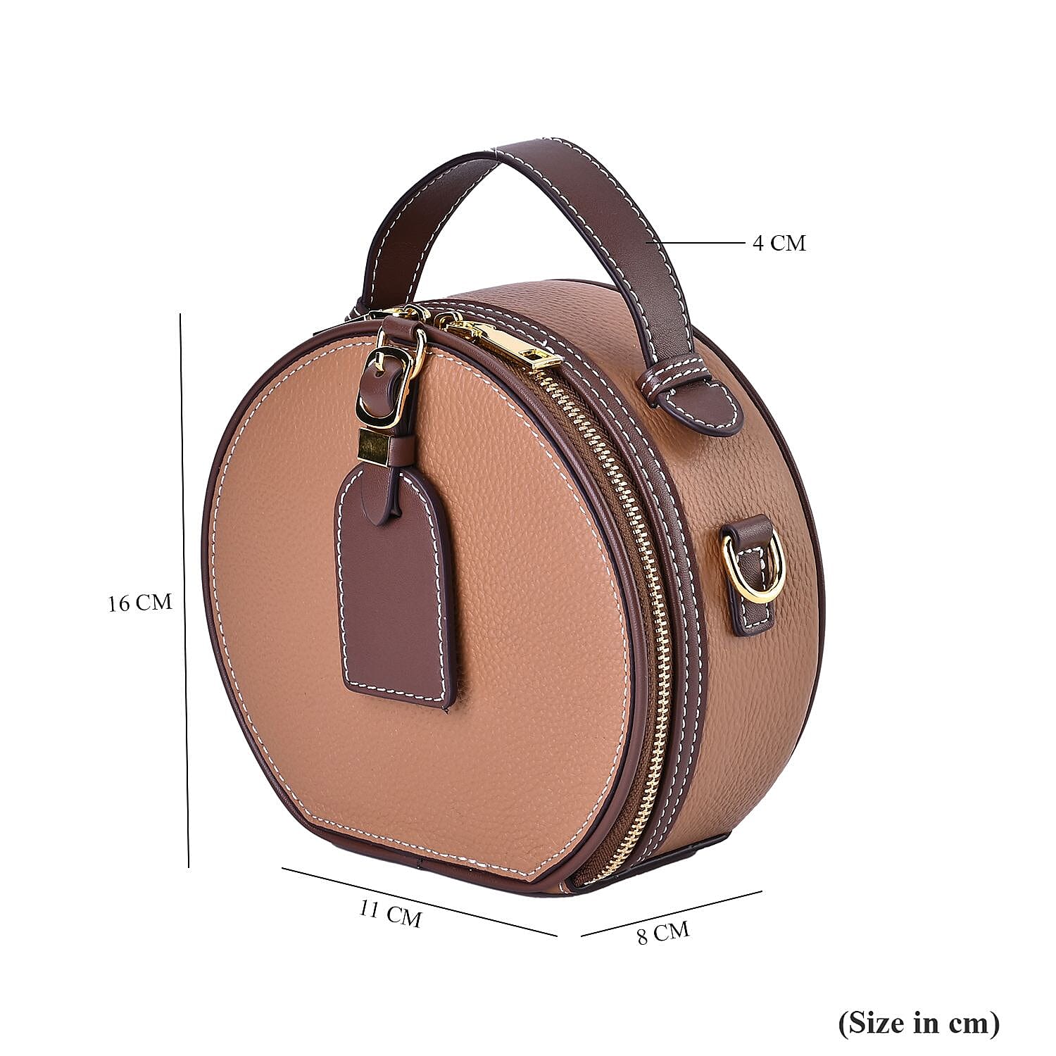 Hong Kong Closeout - Genuine Leather Solid Crossbody Bag with Handle Drop - Brown & Coffee