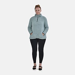 Half Zip Sherpa Sweatshirt With Handy Kangaroo Pocket - Blue