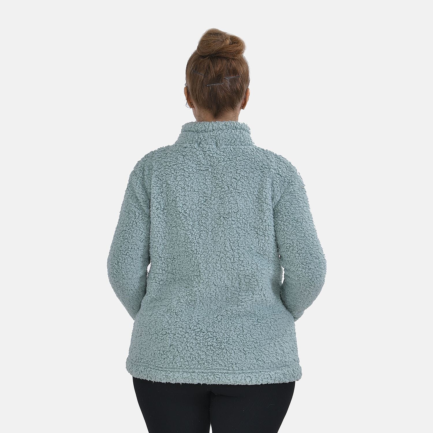 Half Zip Sherpa Sweatshirt With Handy Kangaroo Pocket - Blue