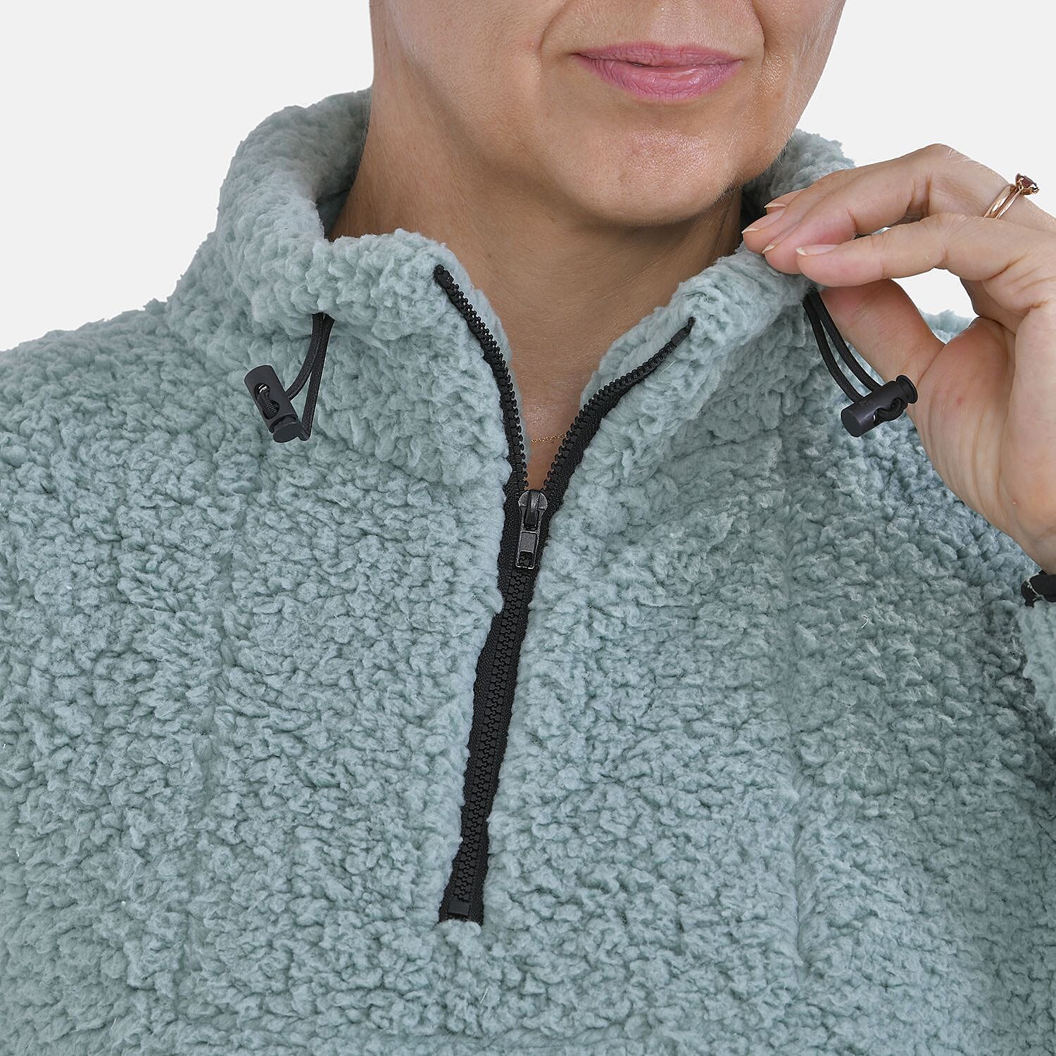 Half Zip Sherpa Sweatshirt With Handy Kangaroo Pocket - Blue