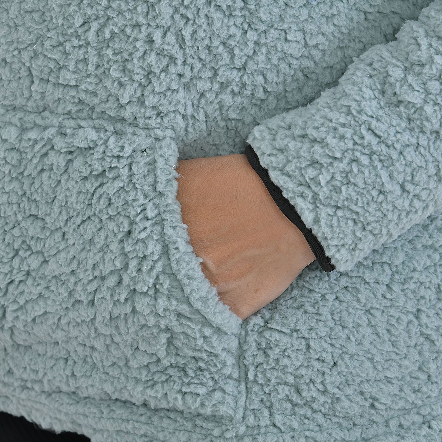 Half Zip Sherpa Sweatshirt With Handy Kangaroo Pocket - Blue