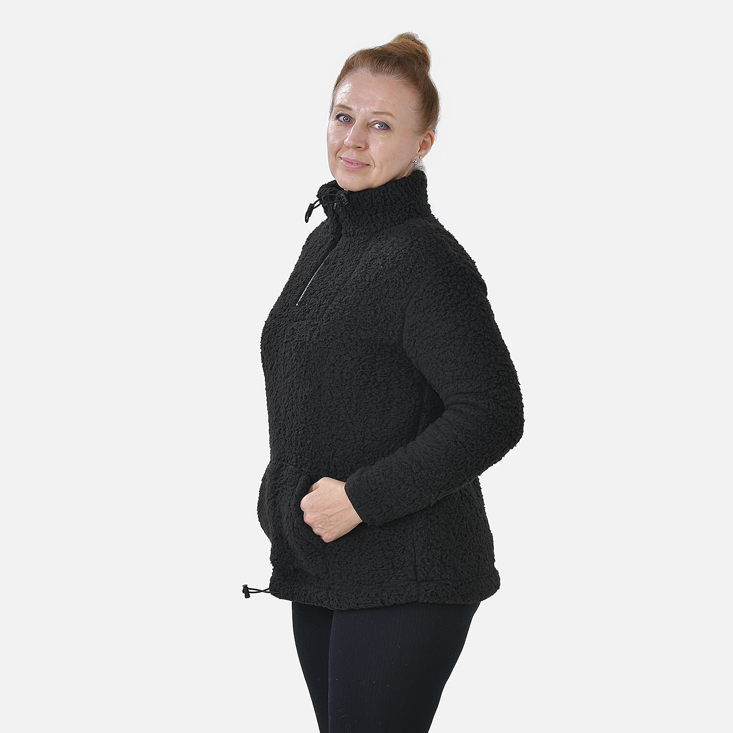 Half Zip Sherpa Sweatshirt With Handy Kangaroo Pocket - Blue