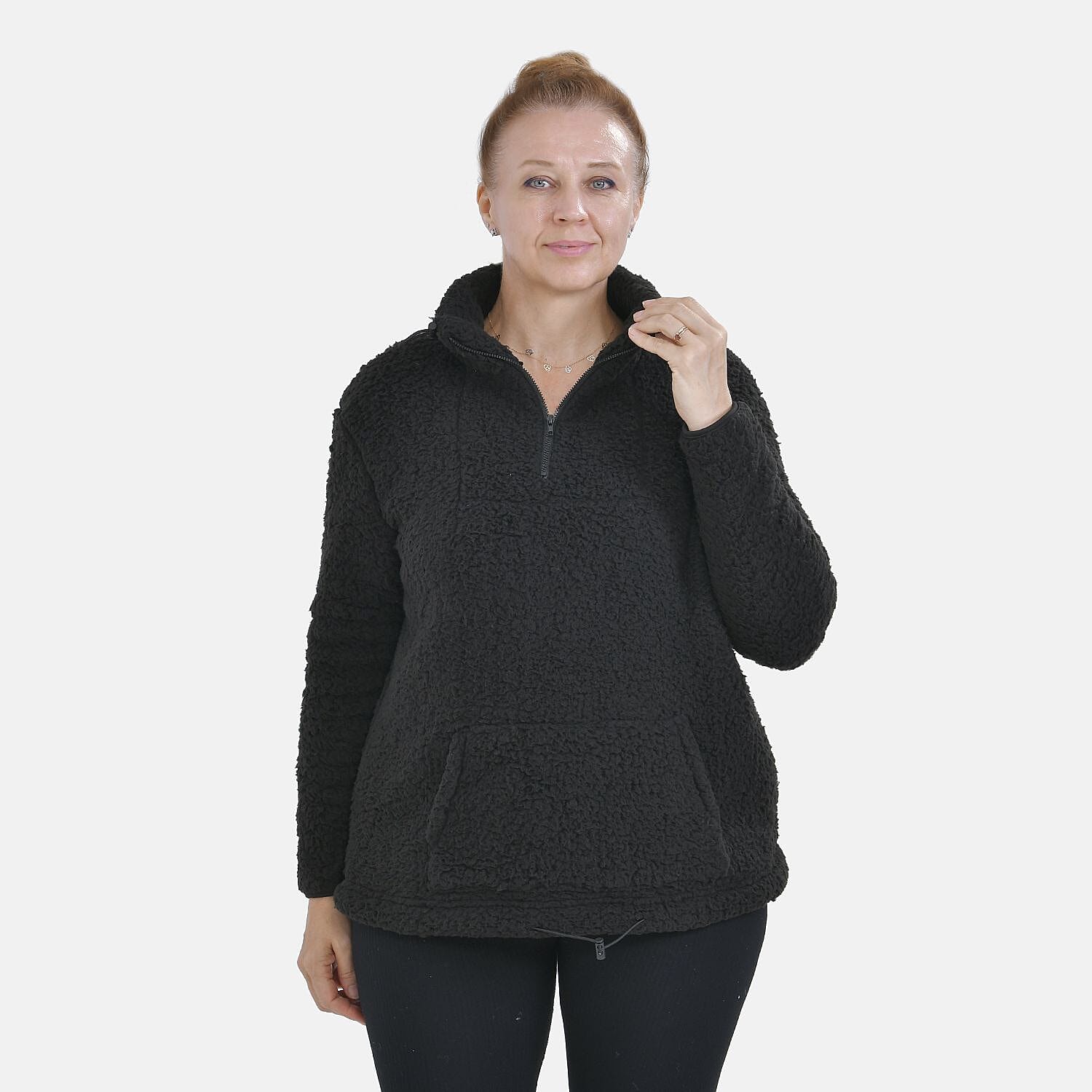 Half Zip Sherpa Sweatshirt With Handy Kangaroo Pocket - Blue