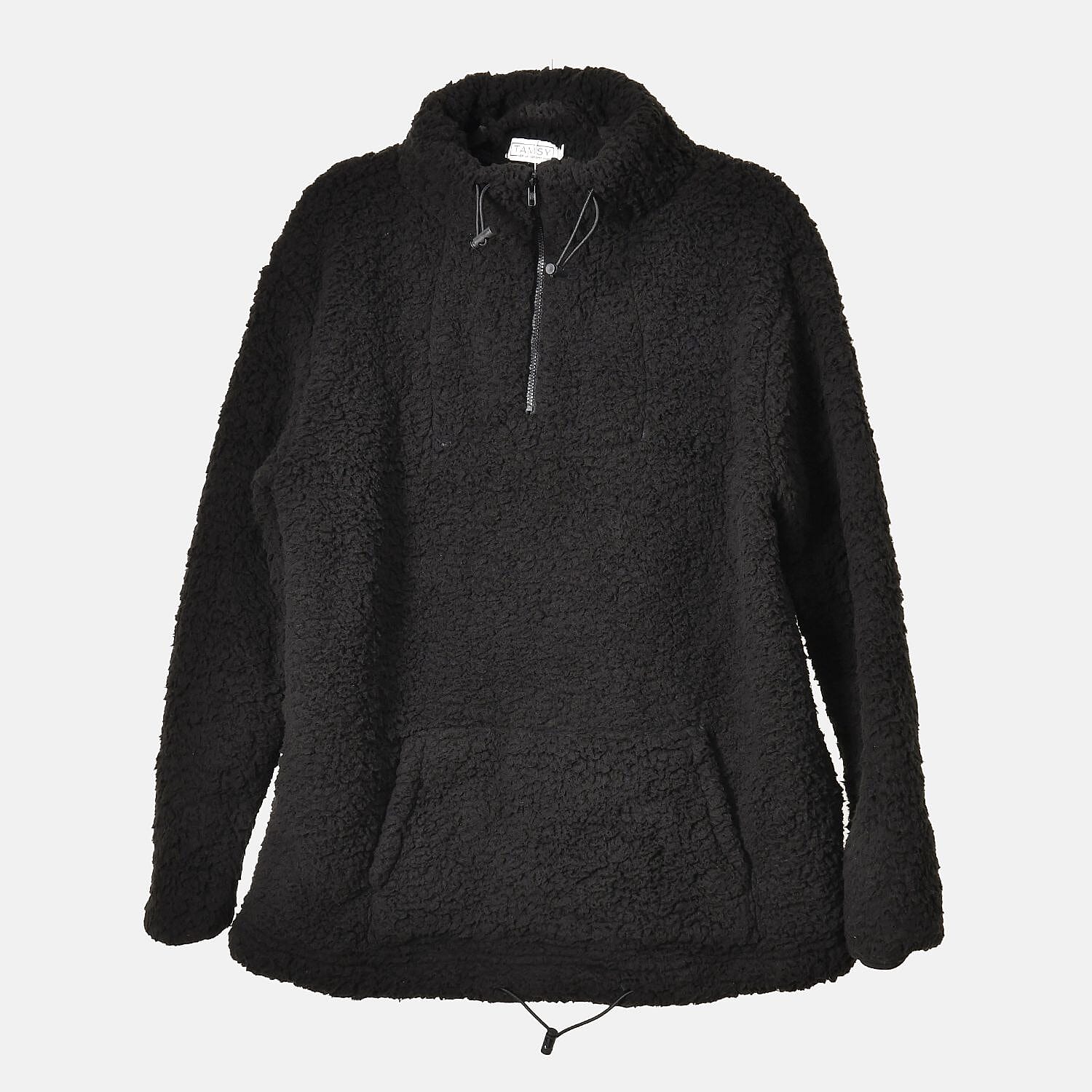 Half Zip Sherpa Sweatshirt With Handy Kangaroo Pocket - Blue