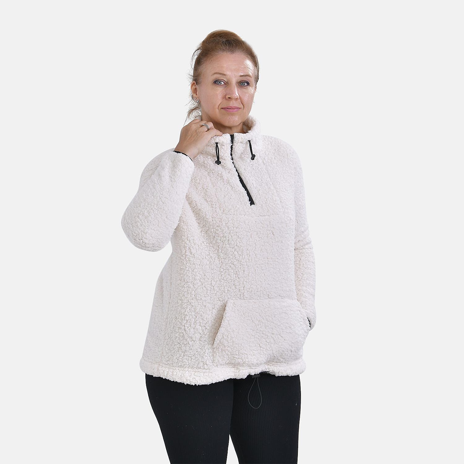 Half Zip Sherpa Sweatshirt With Handy Kangaroo Pocket - Blue