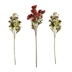 Set of 3 Artificial Chrysanthemum Flower with 23 Heads, Green Stem & Leaves - White & Red Wine