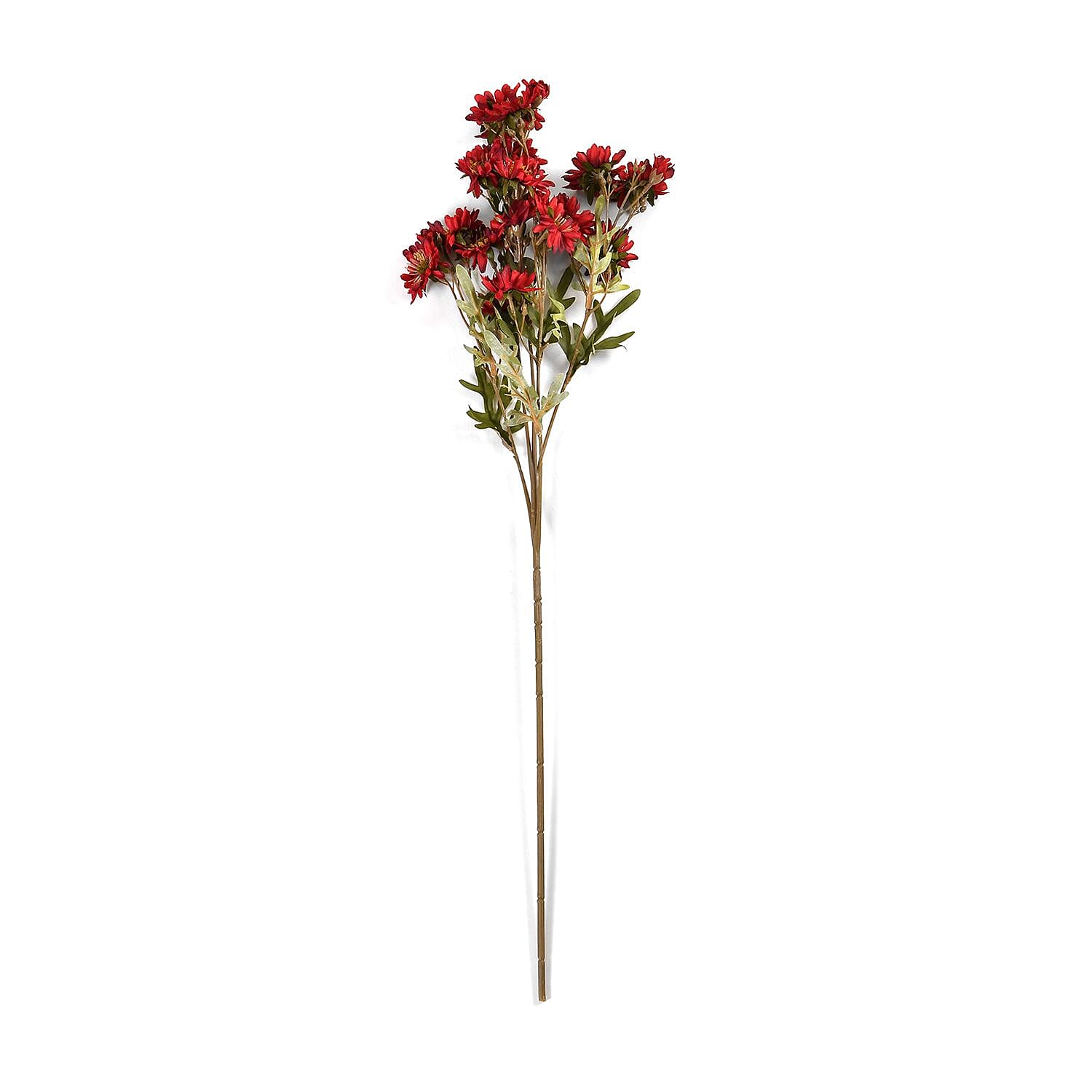 Set of 3 Artificial Chrysanthemum Flower with 23 Heads, Green Stem & Leaves - White & Red Wine
