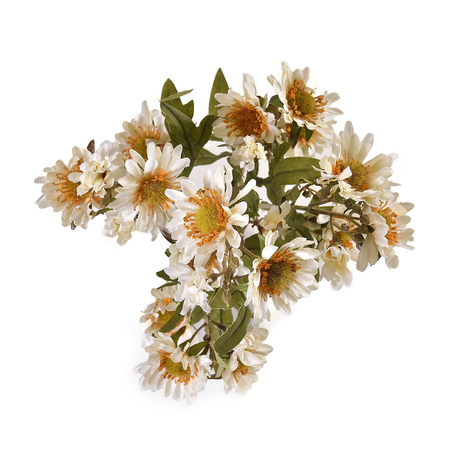 Set of 3 Artificial Chrysanthemum Flower with 23 Heads, Green Stem & Leaves - White & Red Wine