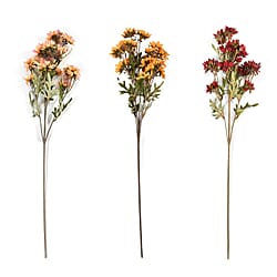 Set of 3 Artificial Chrysanthemum Flower with 23 Heads, Green Stem & Leaves - White & Red Wine