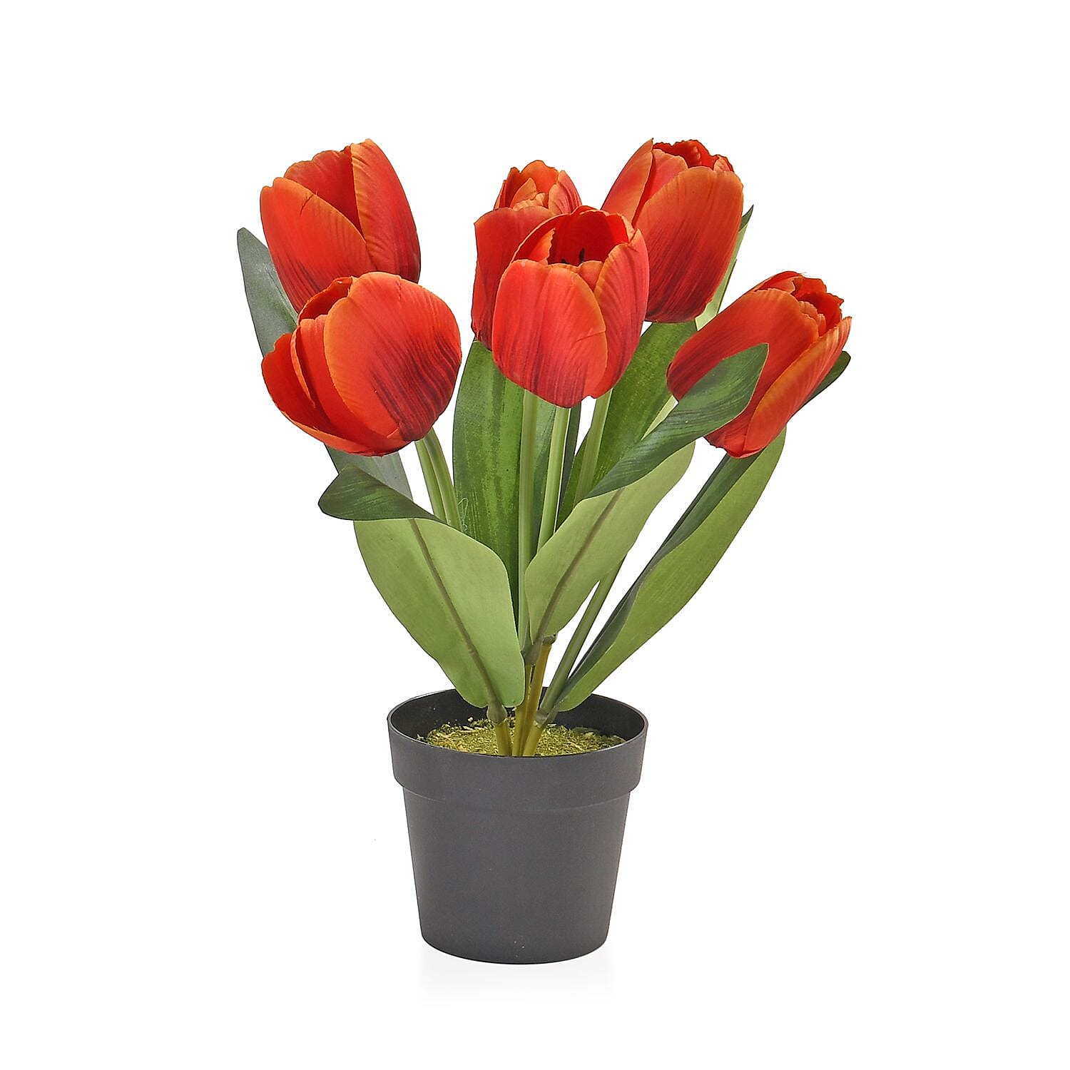 Set of 2 Artifical 6 Heads Tulip Flower Pot With Green Leaves - Pink & Red