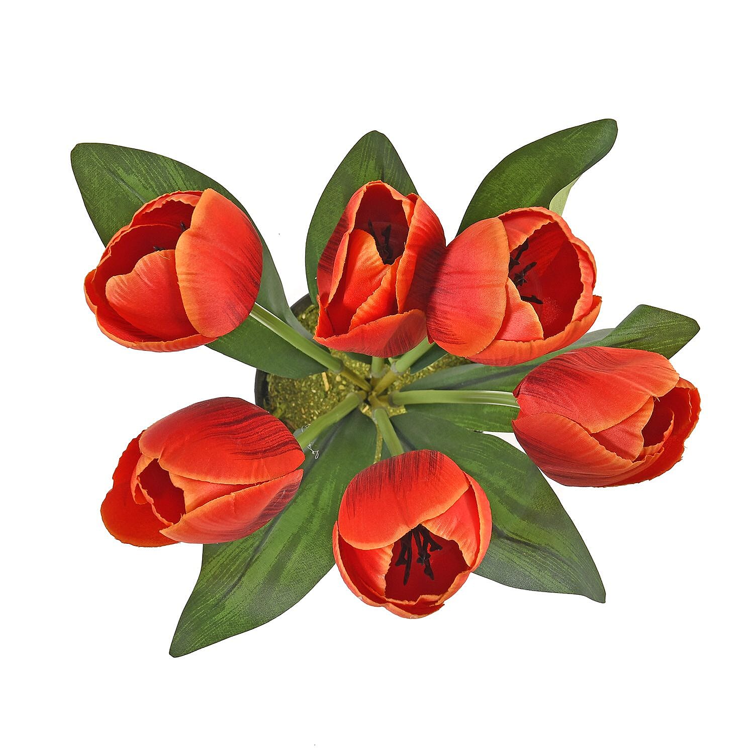 Set of 2 Artifical 6 Heads Tulip Flower Pot With Green Leaves - Pink & Red