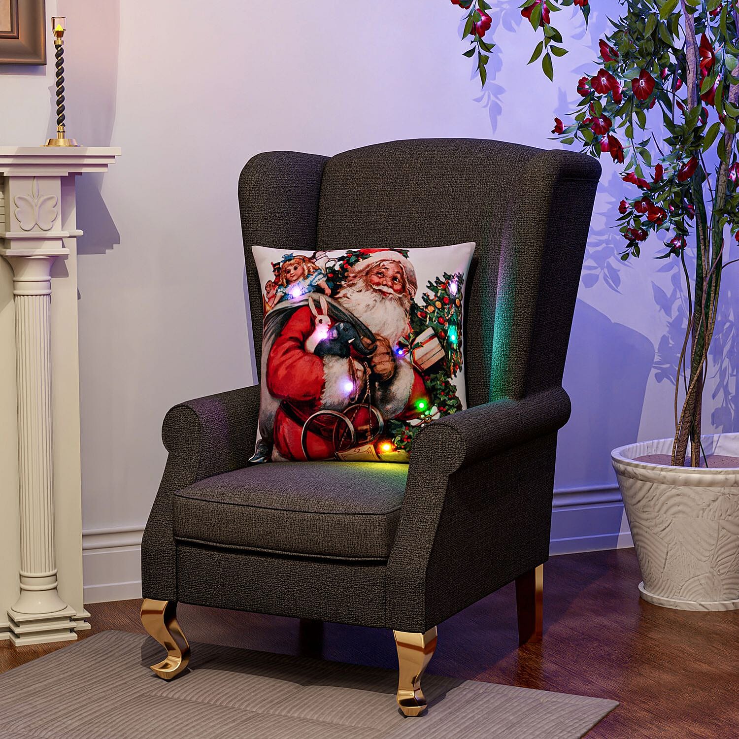Santa Pattern LED Cushion Cover with Flling - Red