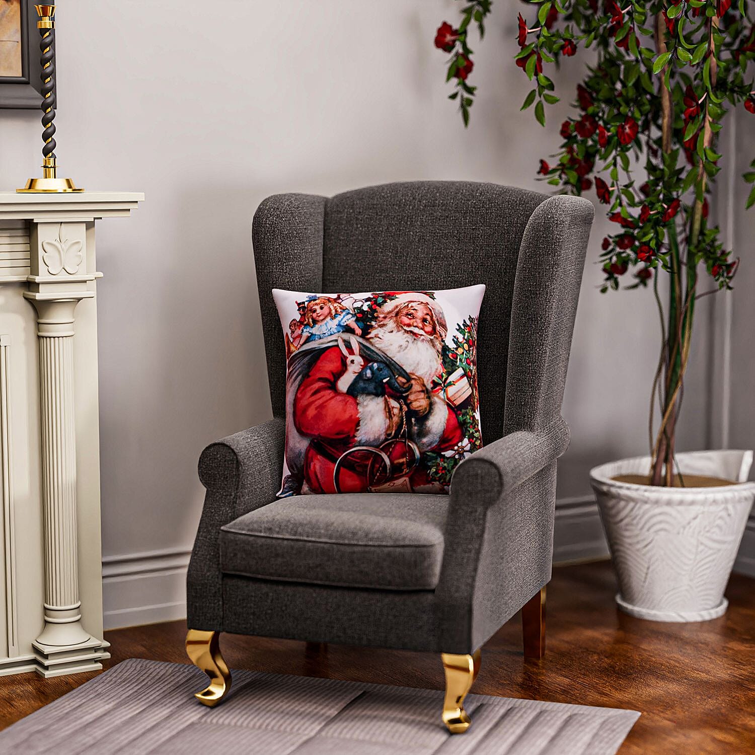 Santa Pattern LED Cushion Cover with Flling - Red